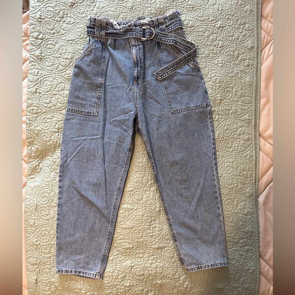 River Island paper bag jeans with waist tie size UK 14R